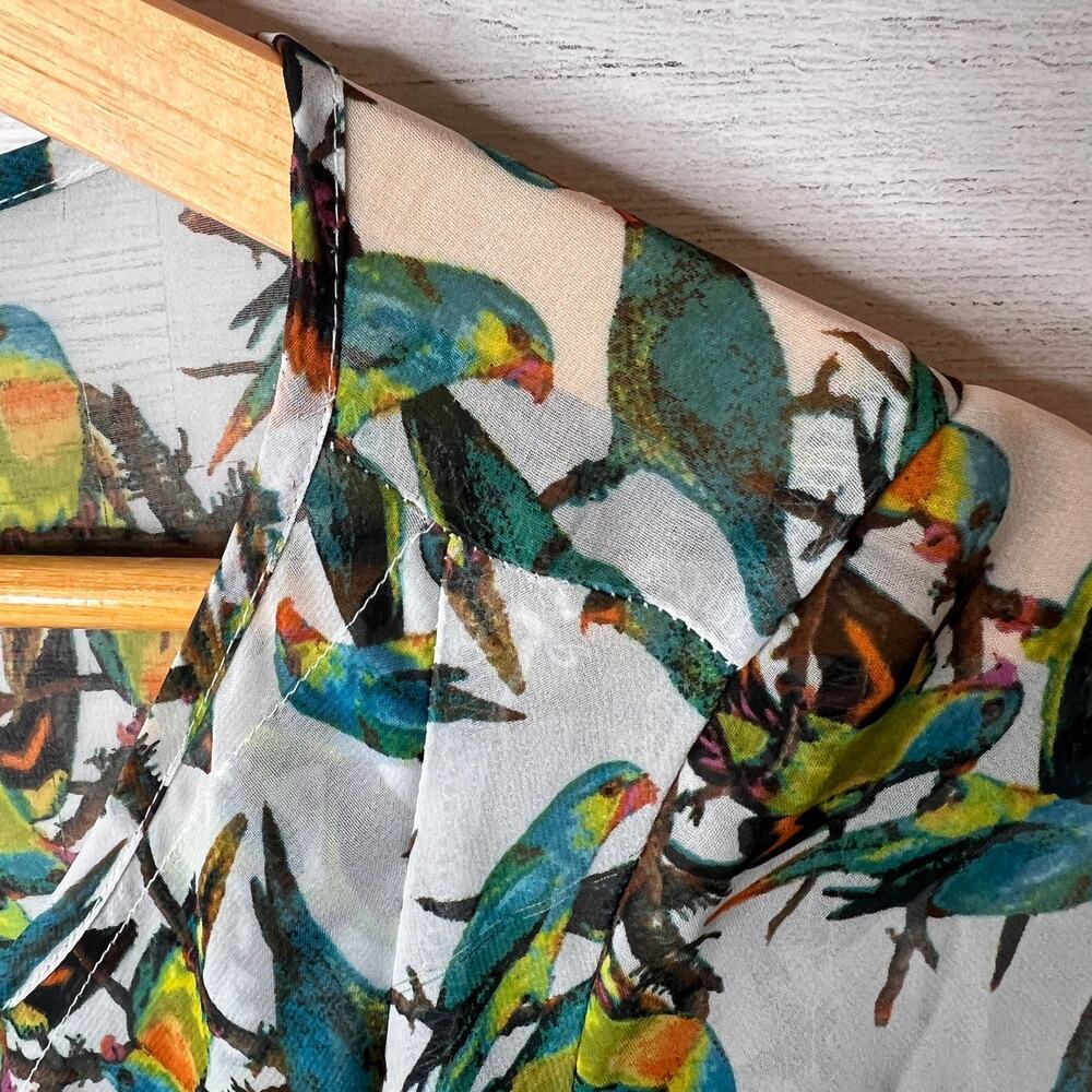 East 5th Blouse Womens Size Medium Parrot Novelty Print Sheer Button Down - Picture 11 of 16